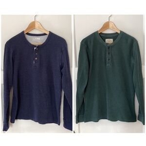 Lot Of 2 men's long-sleeve waffle-knit thermal henley shirts Blue Green Size M/L